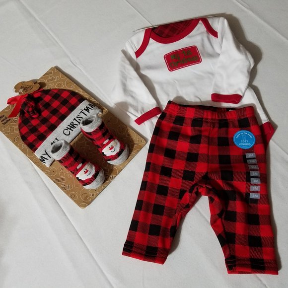 Baby Essentials 0-6 month Hat & Socks, Carter's 3 month cozy Leggings, 0-3 Bodys - Picture 1 of 4